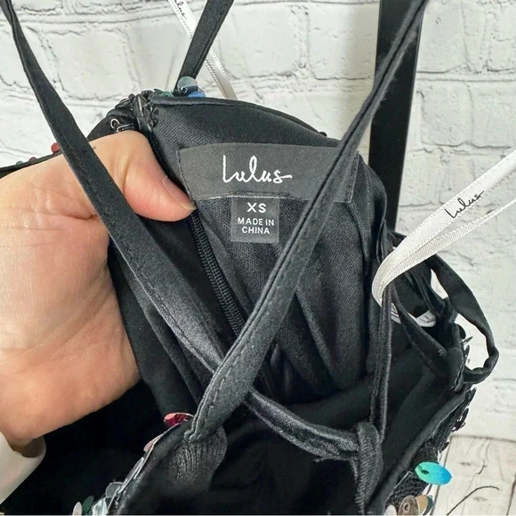 Lulu’s Dance Until Dawn Black Multi Sequin Lace-Up Mini Skater Dress Size XS - Picture 5 of 8